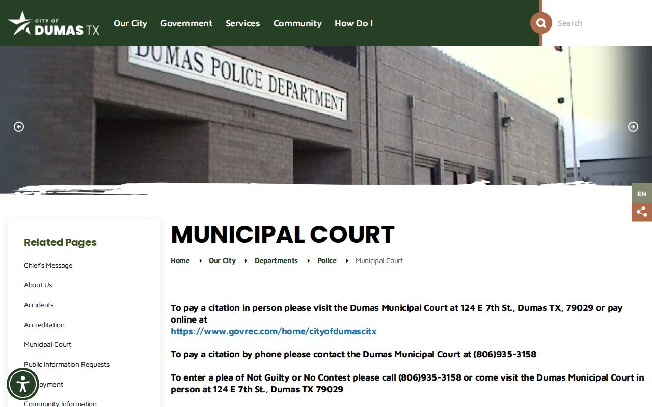 Dumas traffic warrant payment information and court fee route