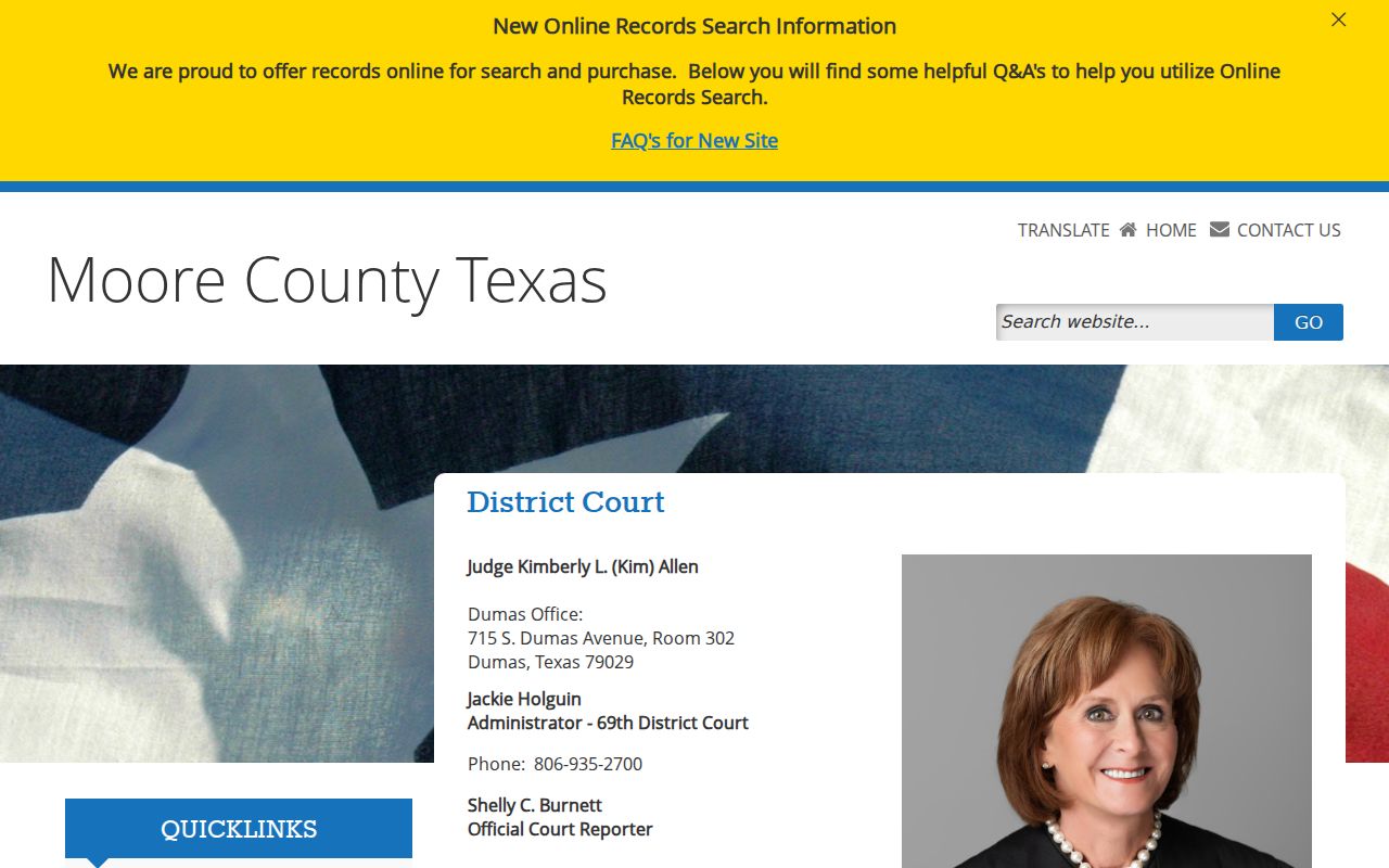 Moore County arrest warrant records route through the 69th District Court