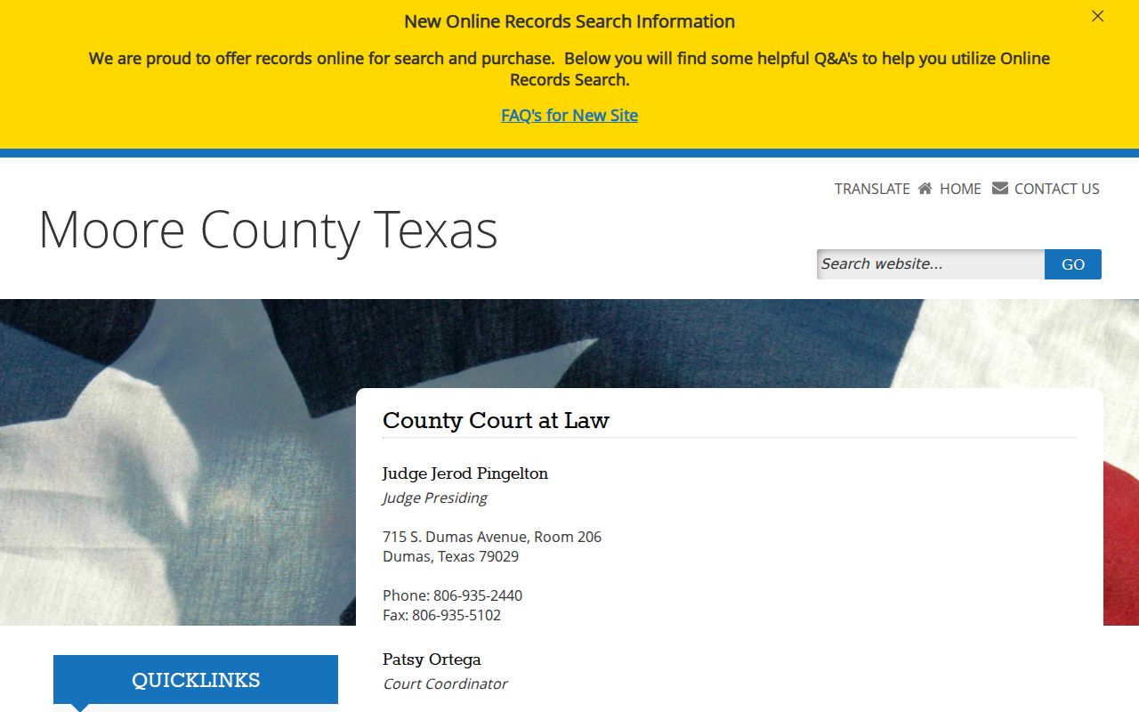 Moore County arrest warrant records route through County Court at Law