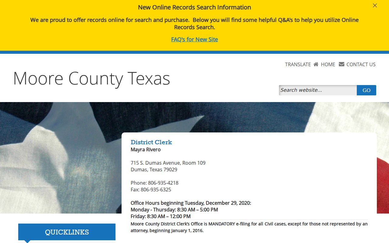 Moore County warrant search records route at the District Clerk
