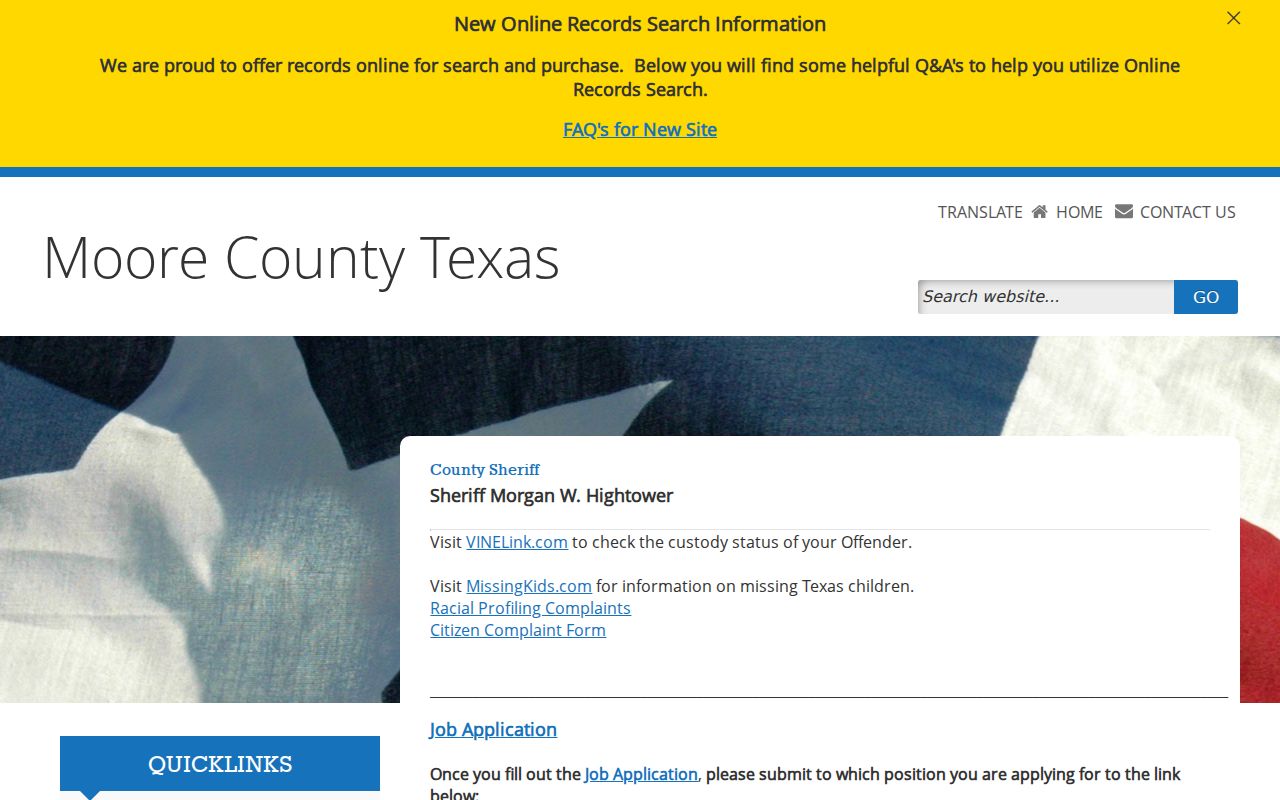 Moore County warrant records law-enforcement contact at the sheriff's office